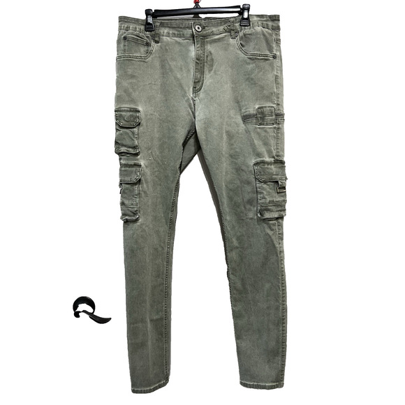 Serenede Stacked Utility Cargo Streetwear Punk Skater boho Jeans denim green 38 - Picture 1 of 16
